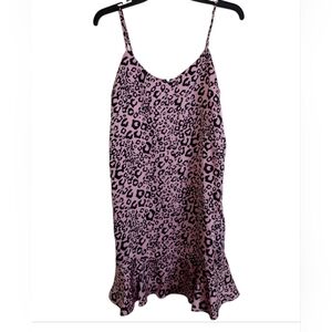 Aqua Leopard Print Pink Black Slip Dress Ruffle Hemline Size Medium